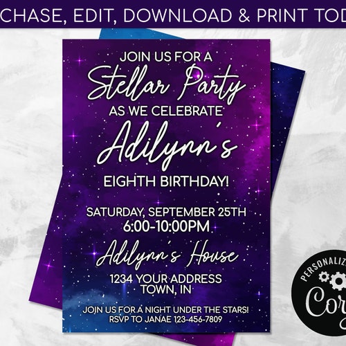 Editable Modern Galaxy Birthday Party Invitation Printable - Etsy