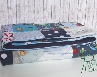 Babydecke Krabbeldecke in blau mit Fleece