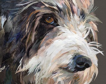 Nimrod the Bearded Collie collage, signed limited edition A4 print