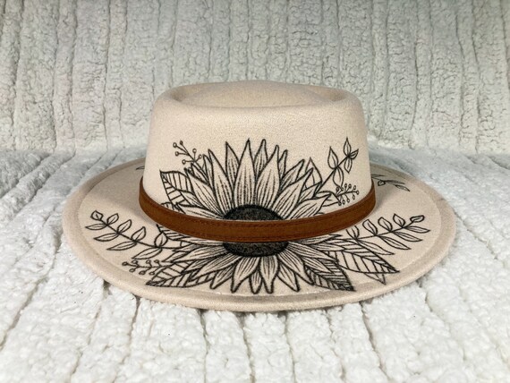 Hand-Painted Straw Fedora Hat • Wide Brim‎ Boho Butterfly Floral Sun Hat Made to Order - Hand Painted Monarch Butterfly Fedora Hat  main image 4