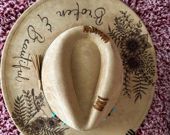 Hecho a pedido - Personalizable - Sombrero con ramo de girasoles - Sombrero occidental - Sombrero boho - Regalo para amantes de las flores