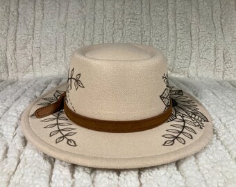 Hand Painted Floral and Butterfly Genuine Panama Straw Hat Size 57 Made to Order - Hand Painted Monarch Butterfly Fedora Hat  main image 4