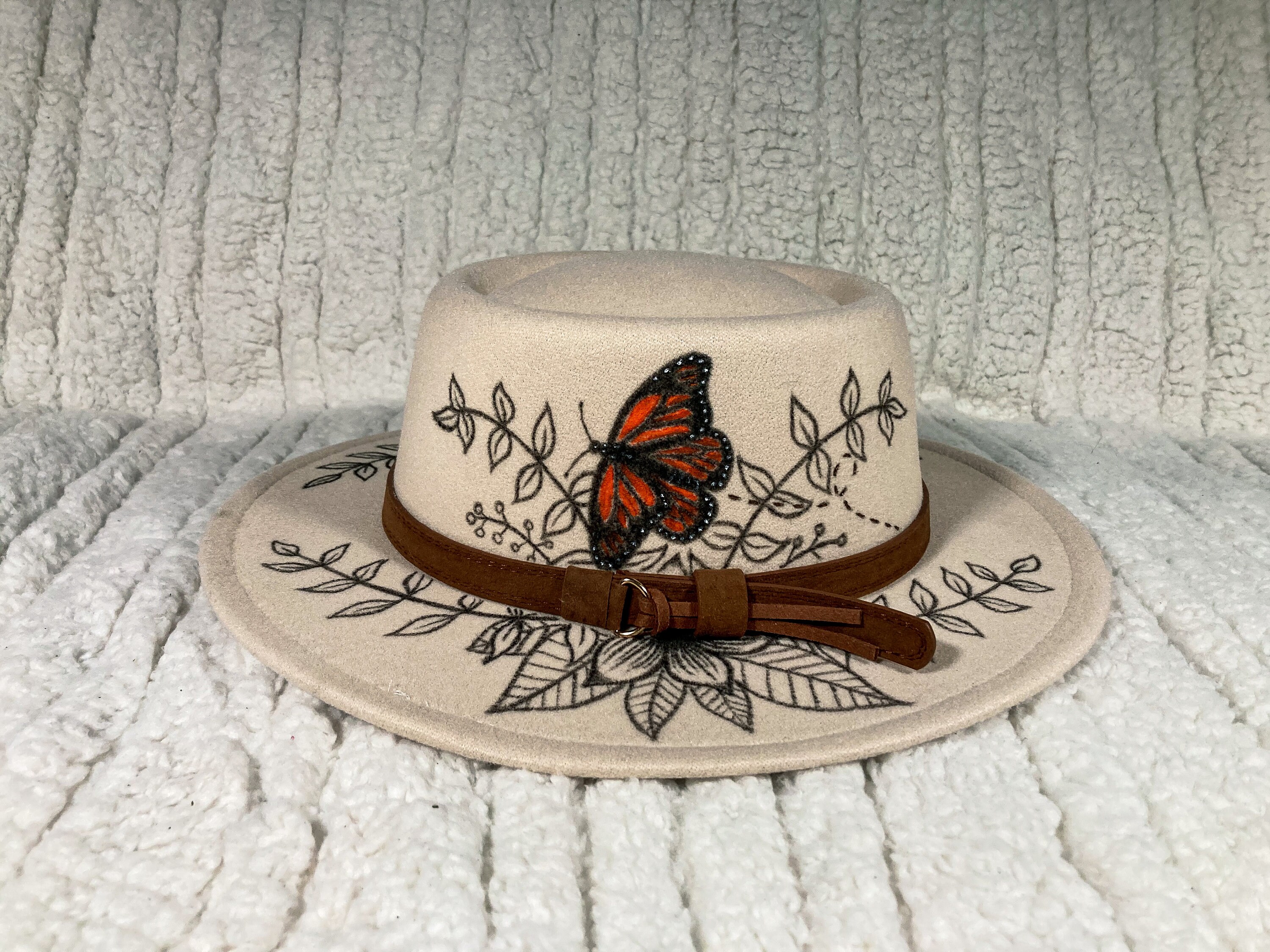 Made to Order - Hand Painted Monarch Butterfly Fedora Hat 
