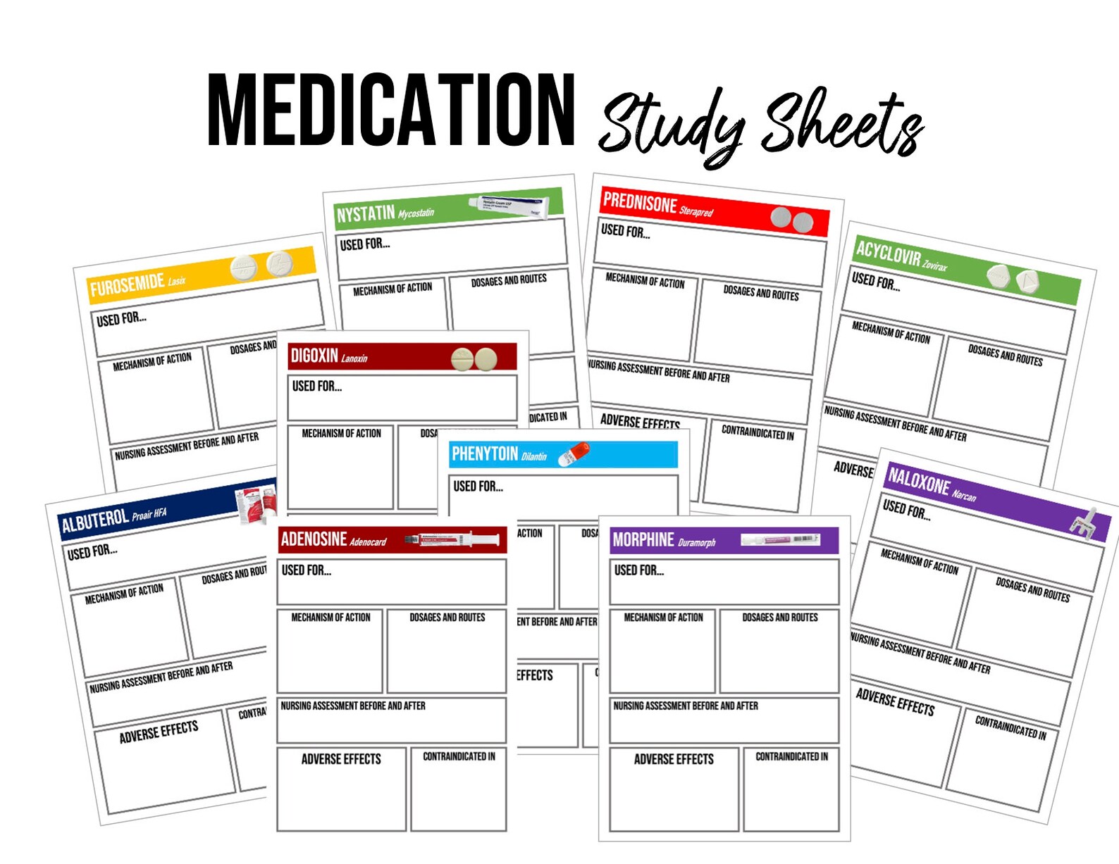Medication Study Sheets Etsy