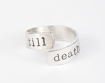 Till Death Gothic Lovers Ring, Goth Ring Jewellery, Gothic Punk Emo Ring, Aluminium Silver Jewellery