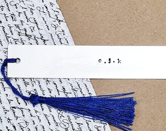 Custom Personalised Initial Bookmark, Hand Stamped Metal Bookmark, Engraved Silver Book Lover Gift