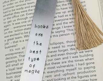 Metal Hand Stamped Silver Aluminium Magical Book, Book Lover Gift