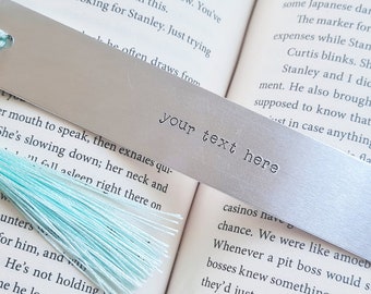 Custom Personalised Bookmark, Hand Stamped Metal Bookmark, Engraved Silver Book Lover Gift