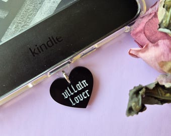Villain Lover Fantasy Dark Romance Kindle Charm, Phone Kobo, Booktok Coquette, Bookish Gift Readers, Cute Dust Plug, E Reader Accessories