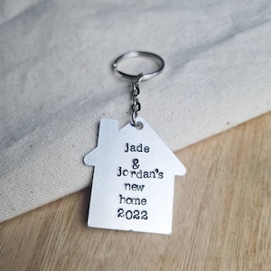 Couples Personalised New Home Name and Date Metal Stamped Keyring