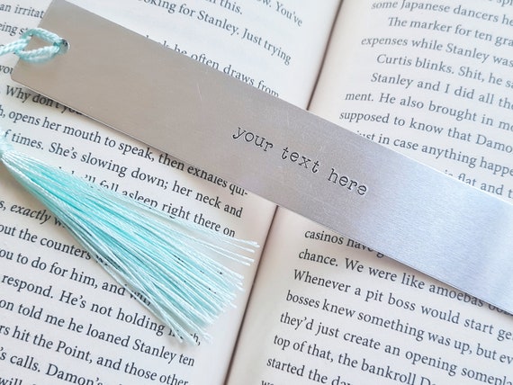 Custom Personalised Bookmark, Hand Stamped Metal Bookmark, Engraved Silver Book Lover Gift