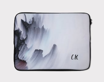 パーソナライズされたブラックホワイトウォッシュモノグラムラップトップスリーブ、ラップトップケースバッグ、MacBook Airケース、パーソナライズされたiPad、ラップトップバッグレディース、カスタムカバー