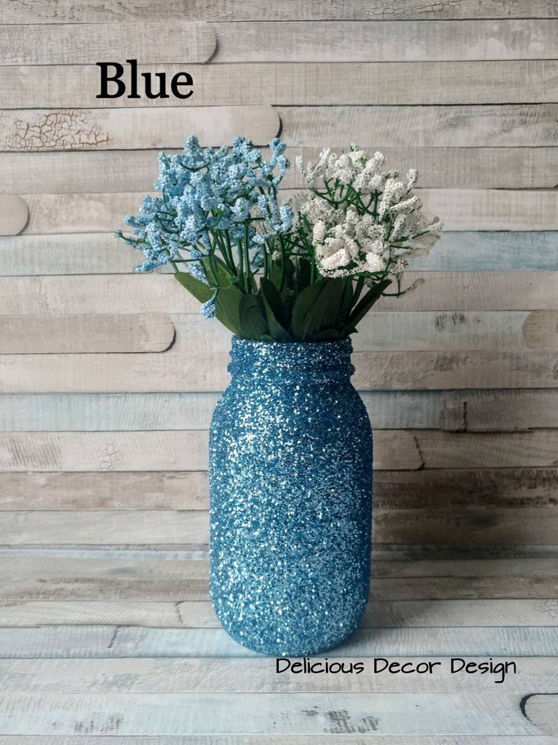 Blue And Gold CenterpiecesBlue Mason JarsGlitter Etsy