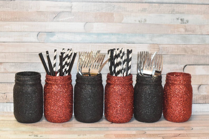 Red And Black Decorations,Red And Black Wedding Centerpieces,Red And Black Mason Jars,Red Glitter Mason Jars Glitter Black Mason Jar Vases