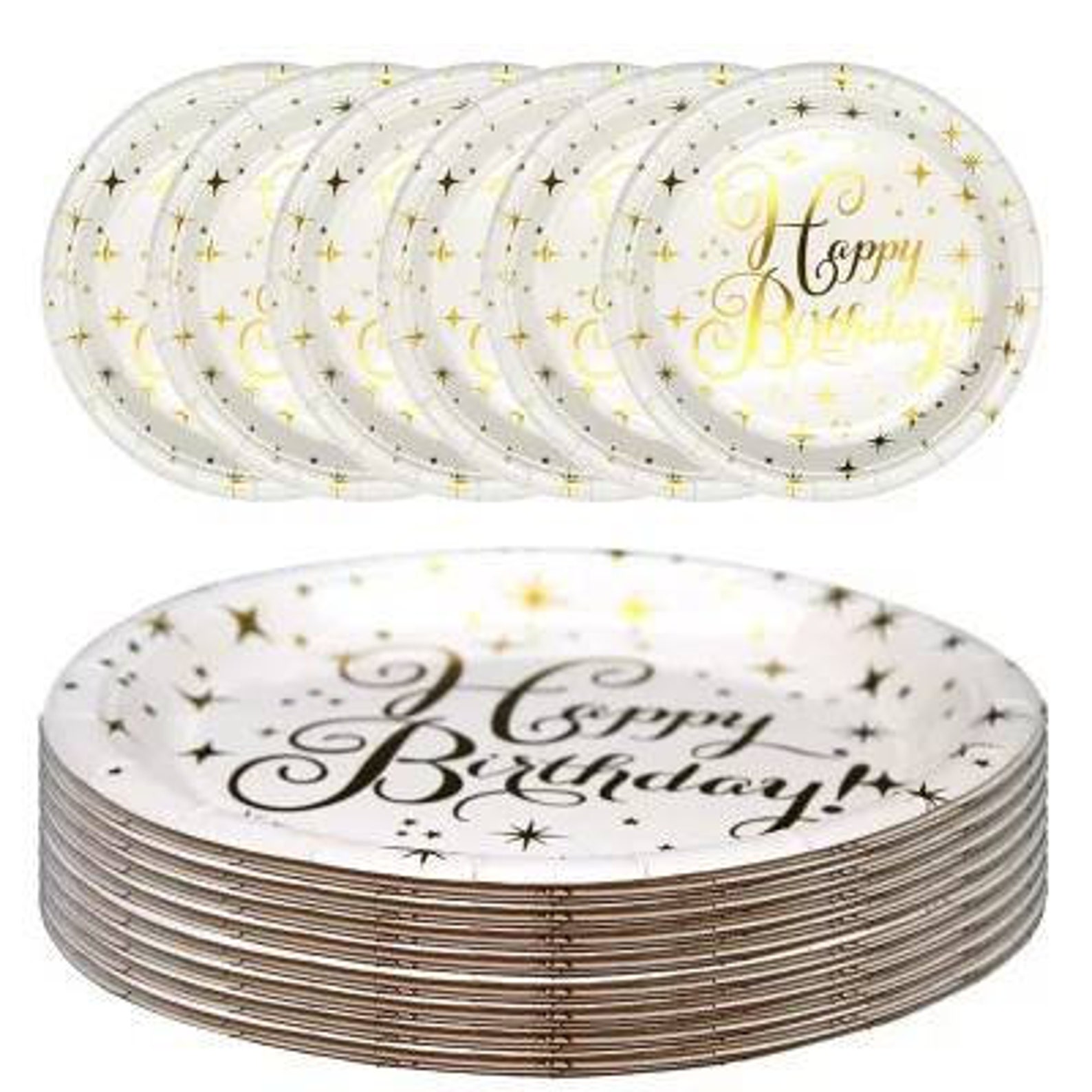 White And Gold Happy Birthday Tableware SetBirthday Etsy