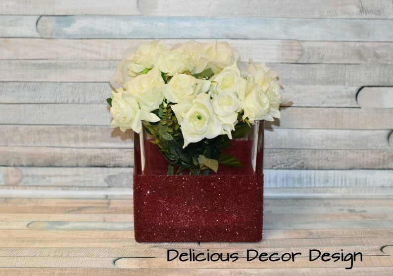 3 Burgundy Square Vasesmaroon Vaseswedding Etsy