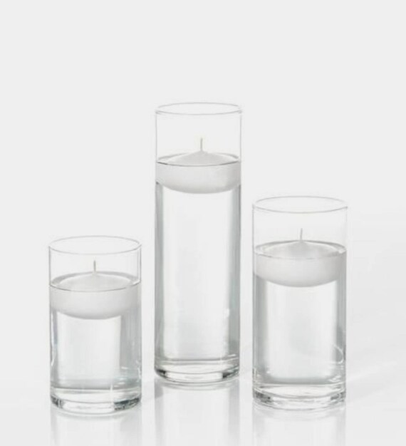 3 Clear Glass Cylinder Vases With 3 3floating Etsy