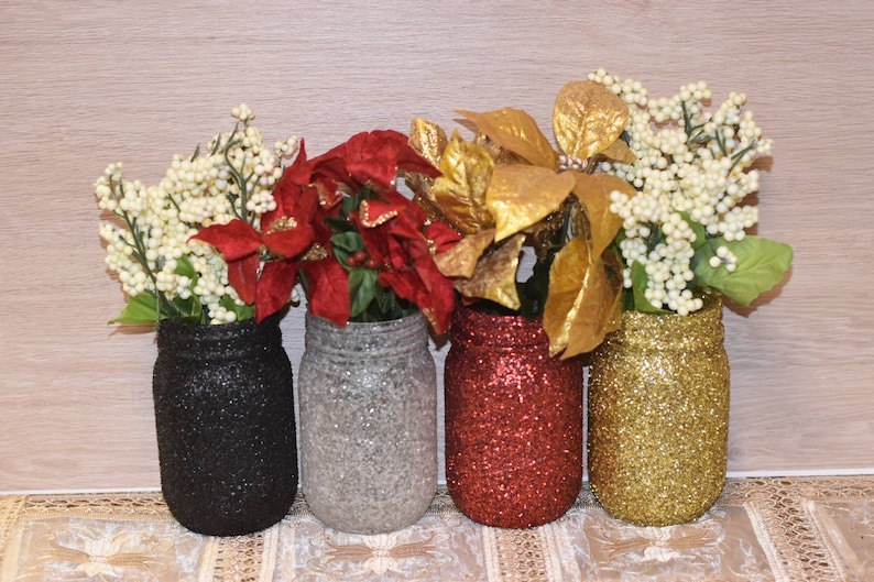 Red Gold Black And White Decorationsglitter Mason Etsy