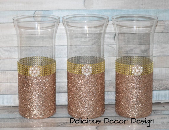3 Blush Champagne Vases Wedding Centerpieces Bridal Shower Etsy