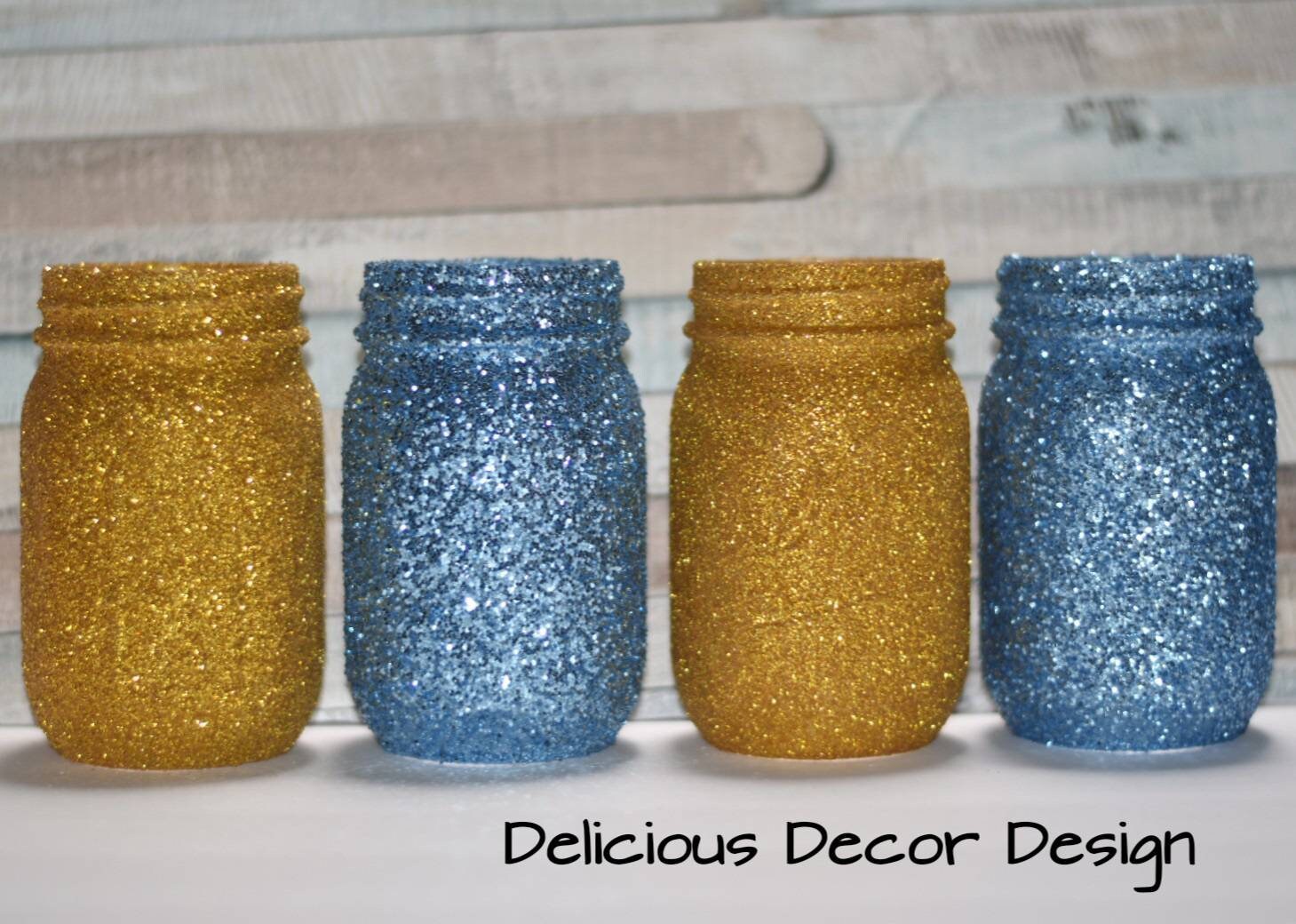 Blue And Gold CenterpiecesBlue Mason JarsGlitter Etsy