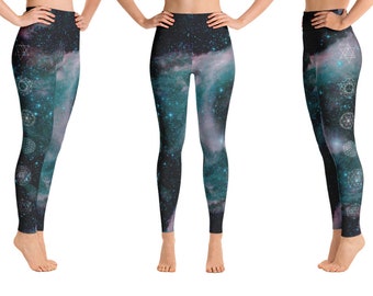 Space, Intergalactic, Stars, Symbols, Festival, Galaxy, Leggings, Yoga Pants, Astrology - Sacred Geometry