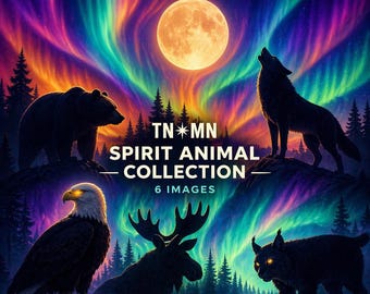 6 imágenes - Colección de animales espirituales de la aurora boreal / Conjunto de fondos de pantalla para iPhone y iPad