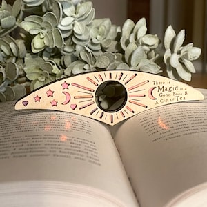 Book Page Holder | Thumb Bookmark for Readers Book Lovers | Book Accessory | Iridescent Sun and Stars Lasercut, Bookish Gifts, Handmade gift