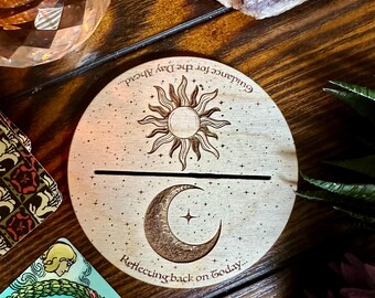 Tarot Card of the Day Holder, Divination Tools, Sun and Moon Phase,Metaphysical New Age, Crystal Stand, Witchy Altar Decor, Oracle Card Gift