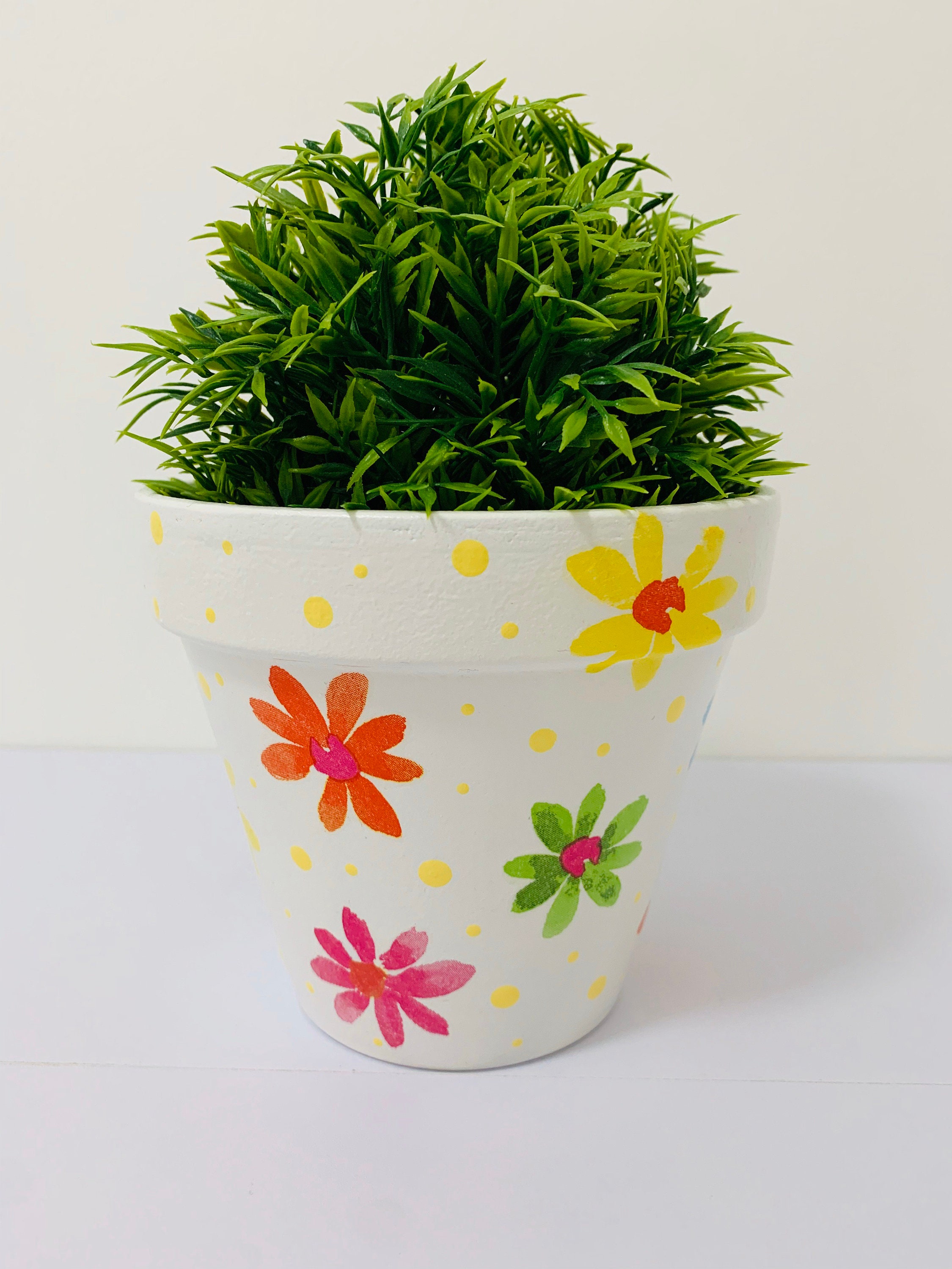 Decoupaged Terracotta Plant Pot Diseño de flores de colores Etsy España