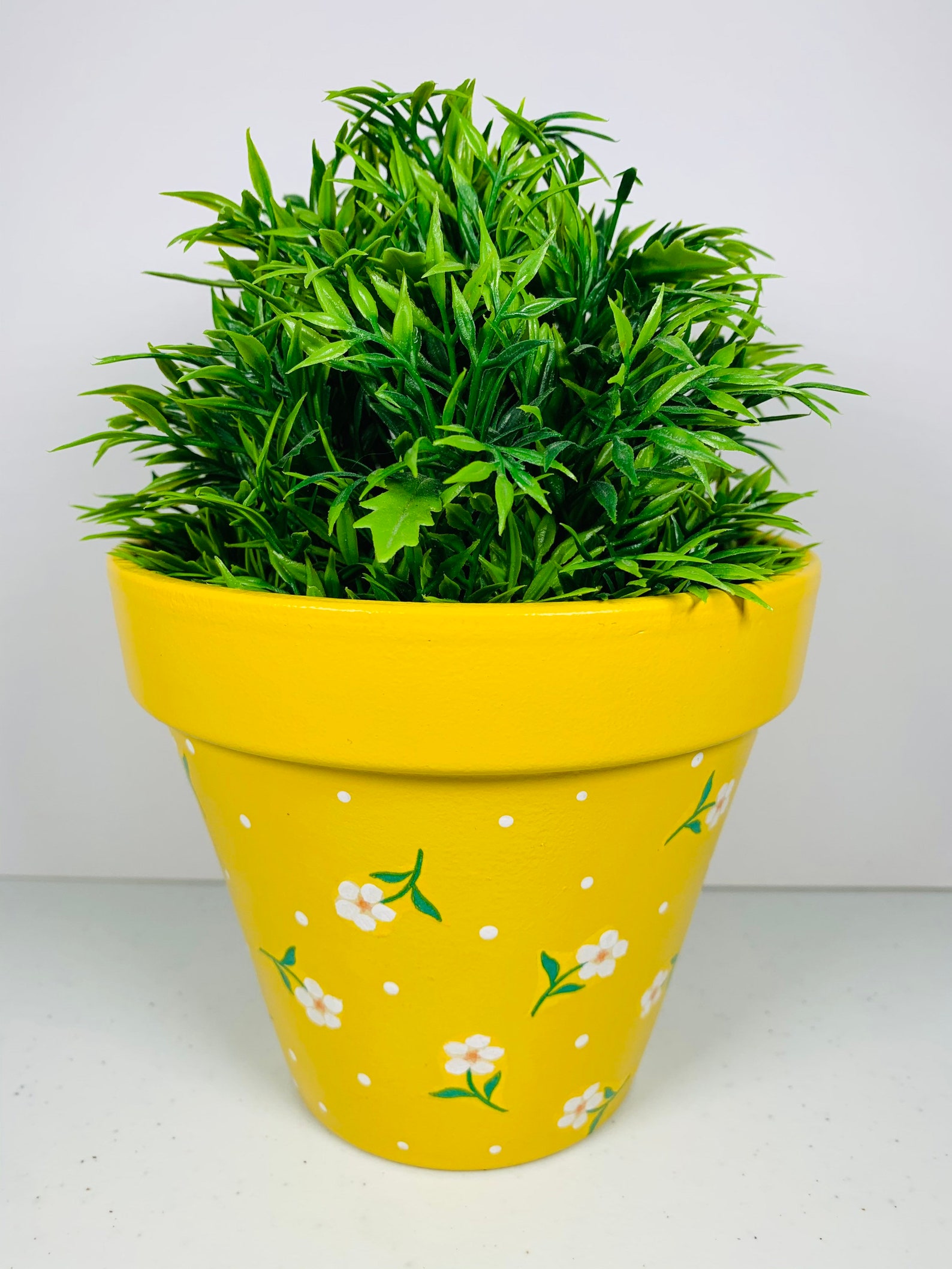 Decoupaged Terracotta Plant Pot. Yellow Pot and Daisy Design Etsy UK