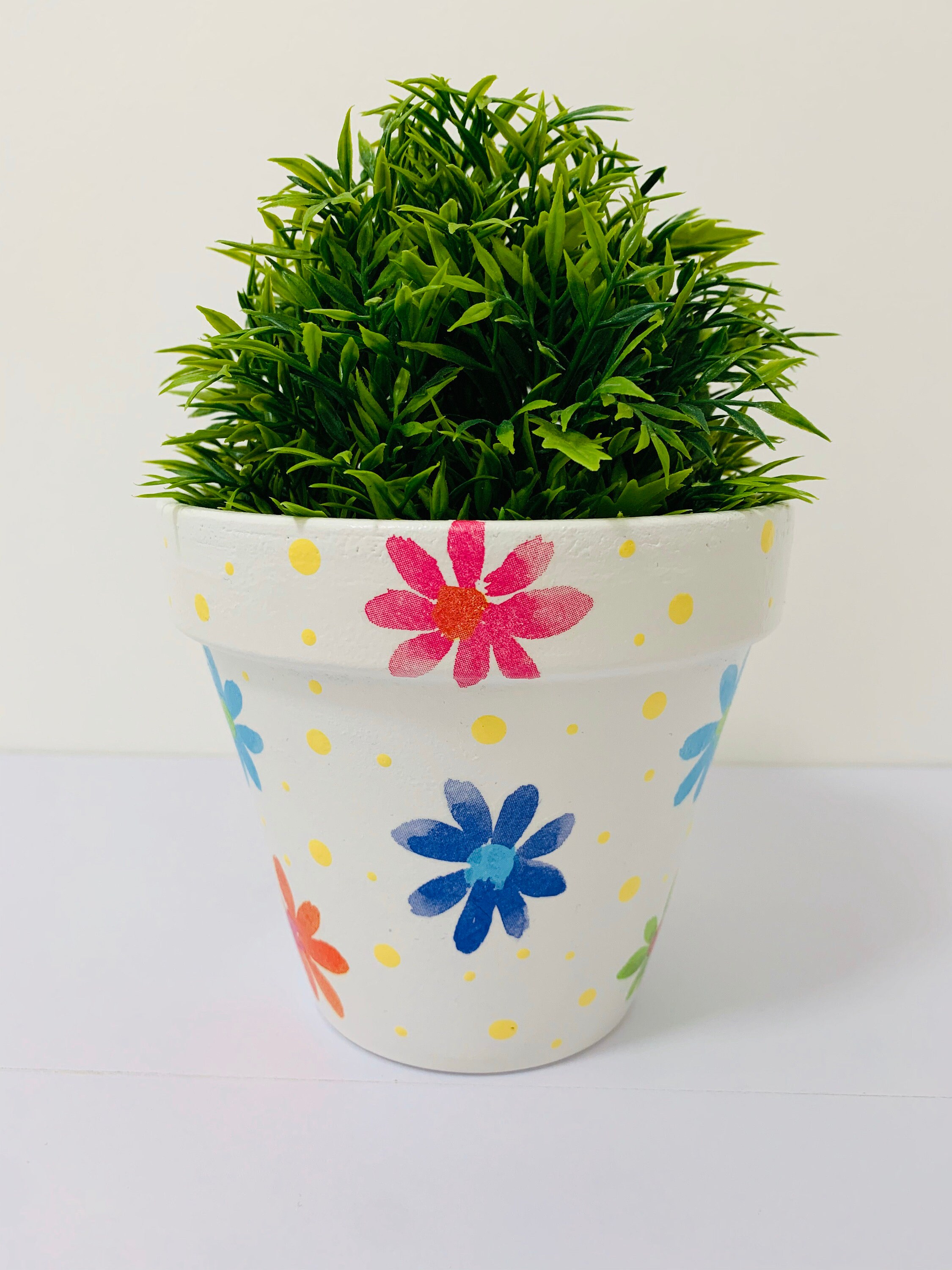 Decoupaged Terracotta Plant Pot Diseño de flores de colores Etsy España