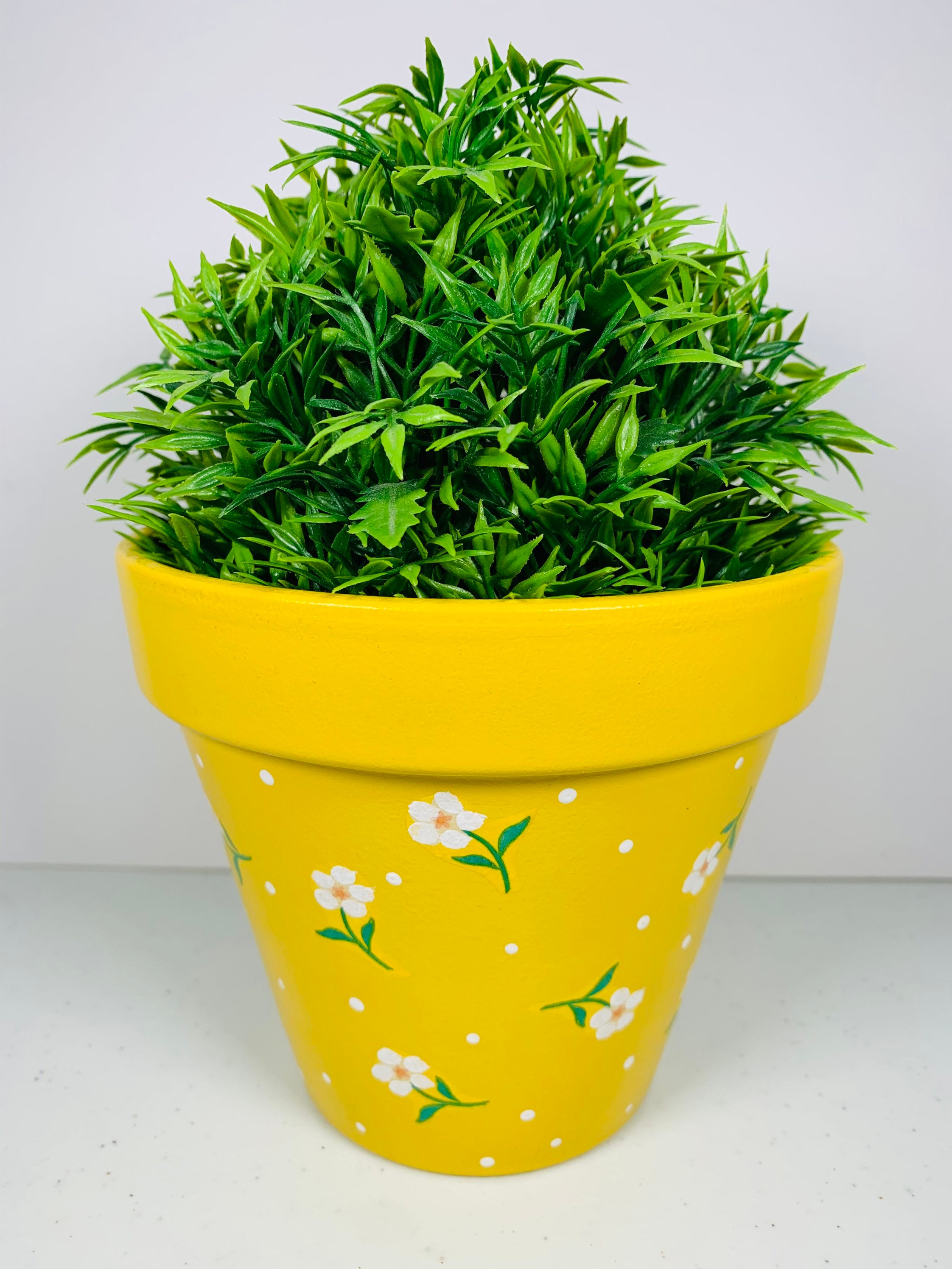 Decoupaged Terracotta Plant Pot. Yellow Pot and Daisy Design Etsy UK