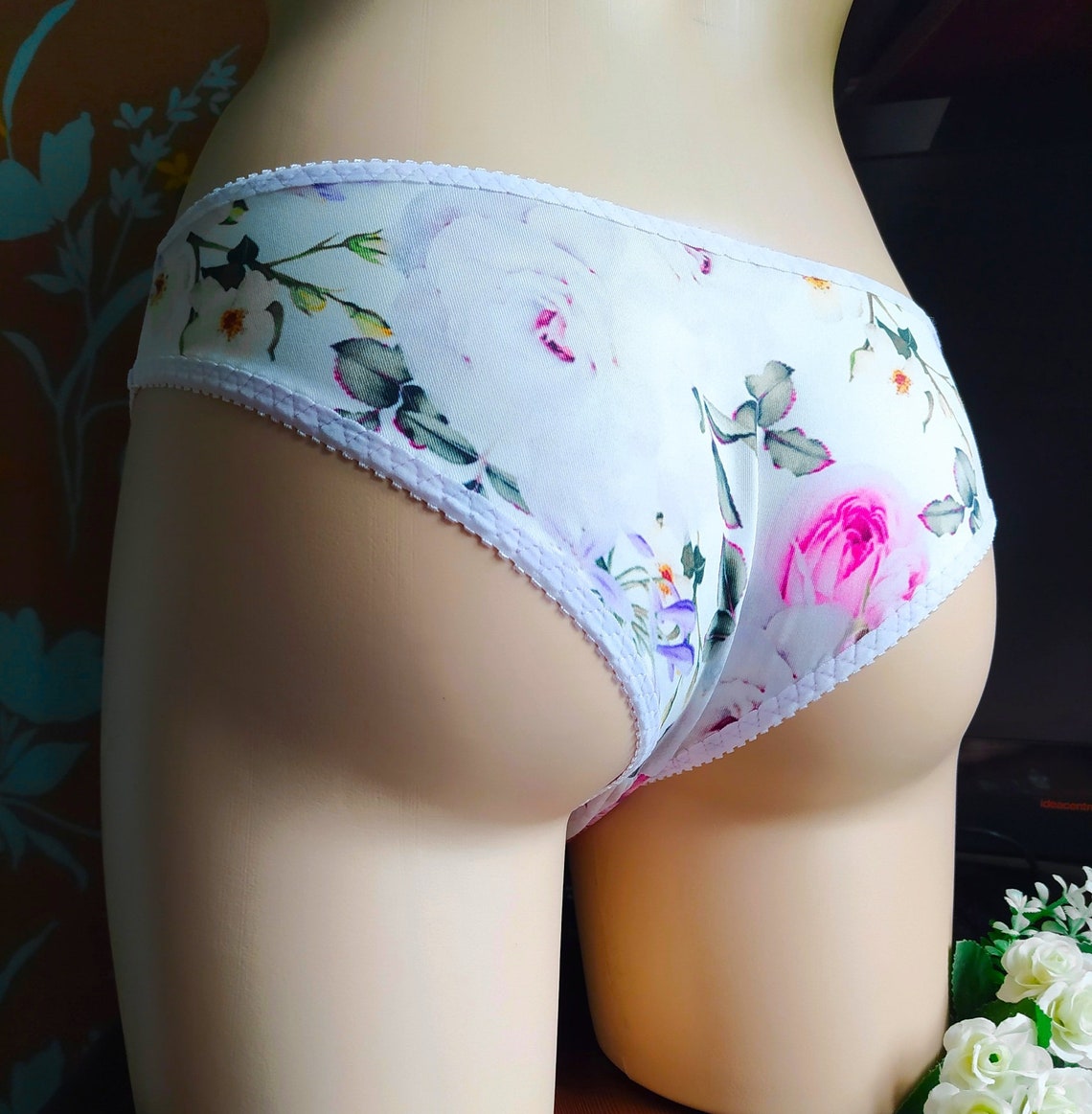 Men's Cotton Viscose Panties with Peonies and Roses Sissy Etsy