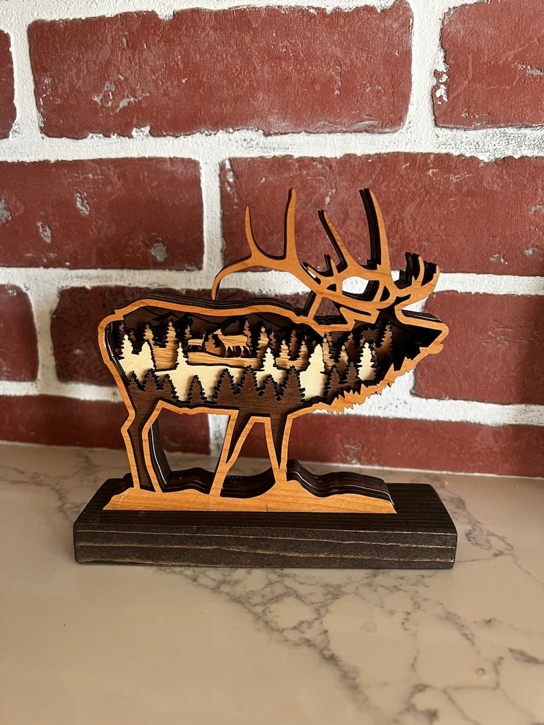 Multilayered Elk Deer Hunting Home Decor Hunters Gift Idea Etsy