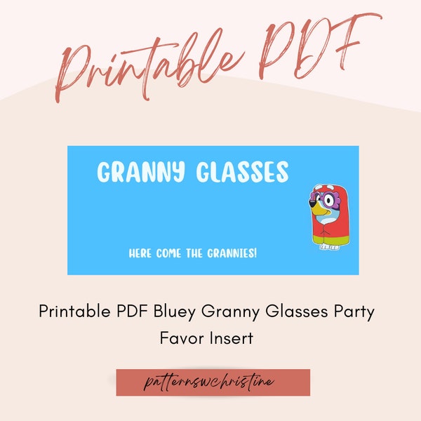 Granny Glasses Printable PDF Blue Dog Party Favor Birthday Celebration Goodie Bag Digital Janet & Rita