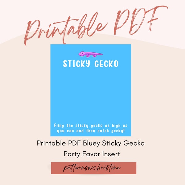 Sticky Gecko Printable PDF Blue Dog Party Favor Birthday Celebration Goodie Bag Digital