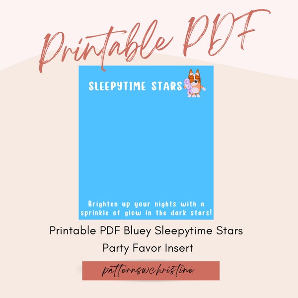 Sleepytime Stars Printable PDF Blue Dog Party Favor Birthday Celebration Goodie Bag Digital Glow in the dark Starry Night