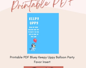 Keepy Uppy Printable PDF Blue Balloon Party Favor Birthday Celebration Goodie Bag Digital