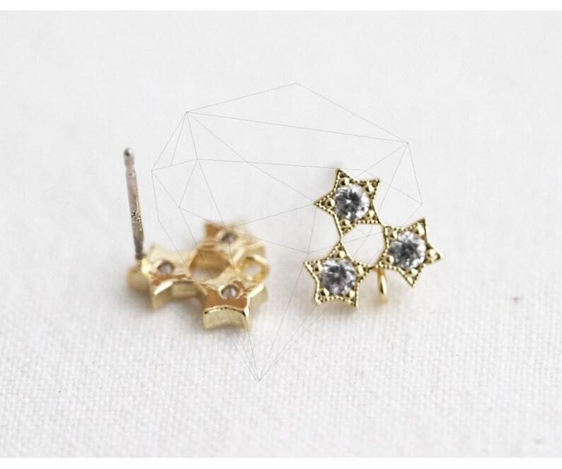 -E3420-G Gold-Triple Cubic Star Post Earring 2pcs