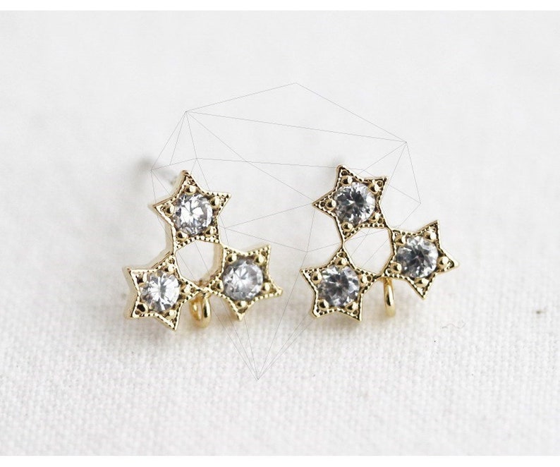-E3420-G Gold-Triple Cubic Star Post Earring 2pcs