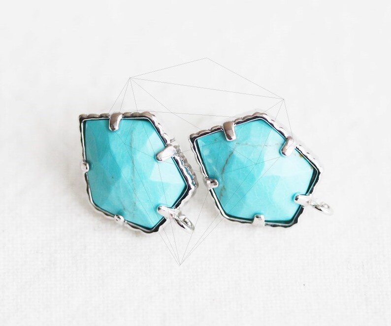 Silver-Turquoise Pentagon Stone Post Earring 2pcs -E3814-S-TQ