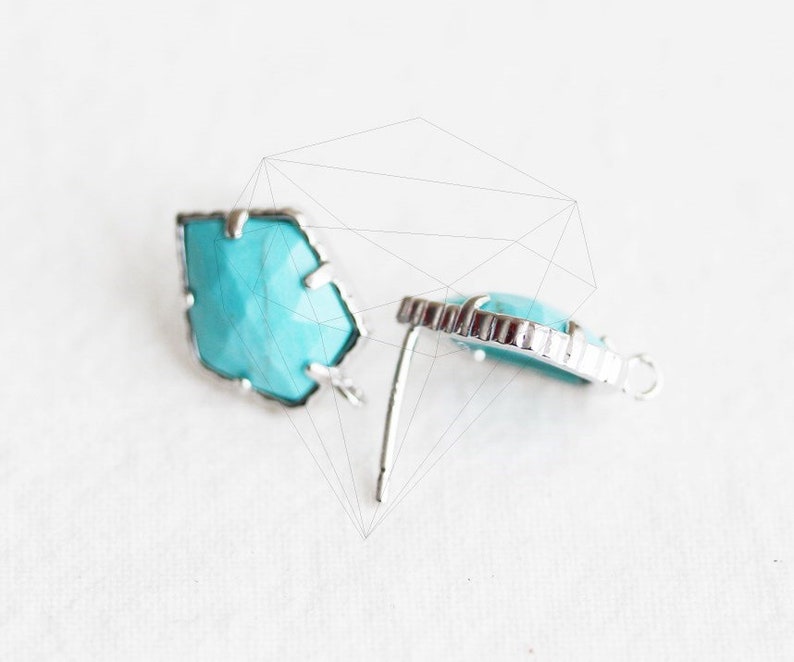 Silver-Turquoise Pentagon Stone Post Earring 2pcs -E3814-S-TQ