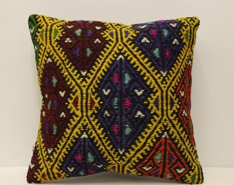 Bolster Pillow Sofa Pillow, 16x16 in 40x40 cm, Bohemian Pillow Vintage Pillow Kilim Cushion, Bedding Pillow, 4kf-810