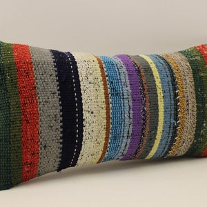 Bohemian Cushion Wool pillow Sofa Pillow Bed Pillow  10x20 in Lumbar Pillow Kilim Pillow Throw Pillow 4yef-585