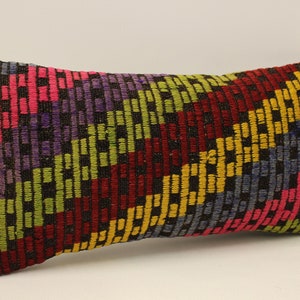 Bohemian Cushion, Wool pillow Sofa Pillow, Bed Pillow,  10x20 in Lumbar Pillow Kilim Pillow, Throw Pillow, 4yef-594