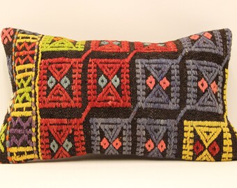 Vintage Kilim Pillow Cover, 12x20, Ethnic Home Decor