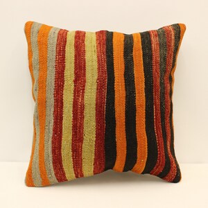 Cuscino fatto a mano Copertina 18x18 in 45x45 cm Marrone Rosso Giallo Fiammeggiante Cuscino Vintage Kilim Cuscino Divano Tribal 4kbf-875