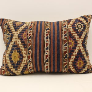 Cuscino Kilim etnico, cuscino kilim turco 16x24, kilim vintage, cuscino da tiro, cuscino tribale Boho, copertura del cuscino kilim, decorazioni per la casa 4kaf-755
