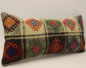 Lumbar Pillow 12x24 ( 30x60 cm ) Turkish Kilim Boho Pillow Throw Pillow Covers Old Cushion Vintage Pillow 4oaf-801