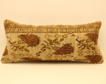 ヴィンテージトルコキリムランバーピローカバー：16x36インチ手織り
